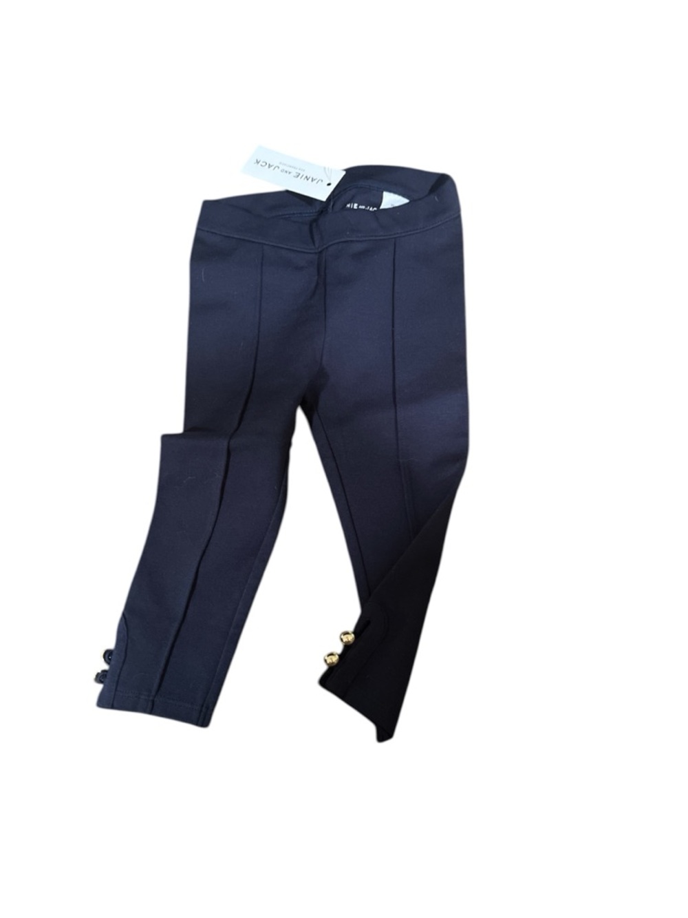 Janie and Jack Navy and pink Stretch Ponte Leggings with Gold Button Detail